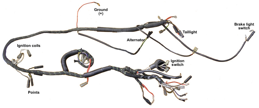 Reproduction wiring harness for a Triumph T120R motorcycle
