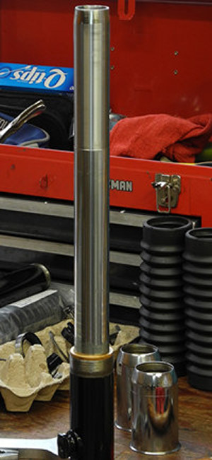 Stanchion tube and bottom bearing installed into the lower leg.